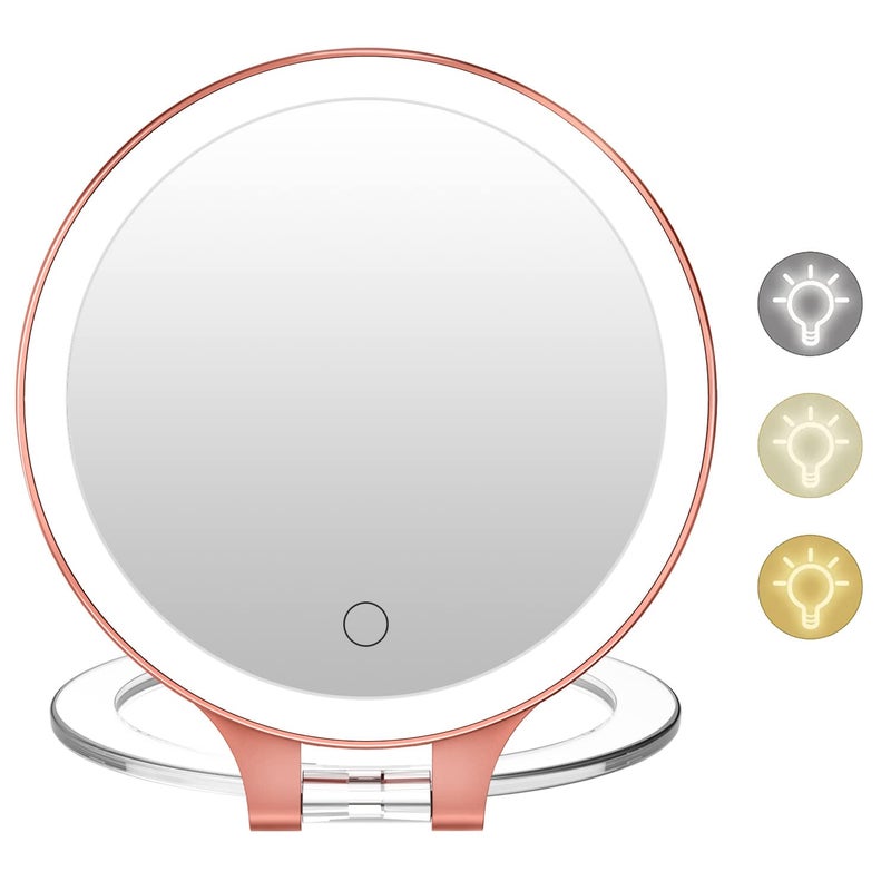 FASCINATE FASCINATE Magnifying Mirror 10X 1X Double Sided Magnification Makeup Vanity Mirror Rechargeable Lighted with 3 Color Setting Adjustable Rotation LED Vanity Desk 