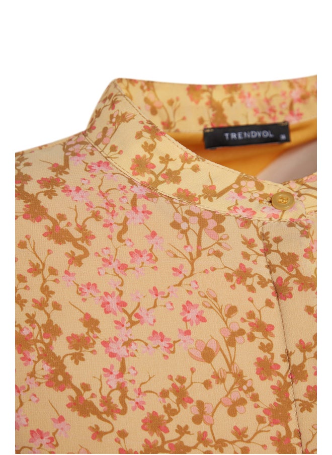 trendyol - Floral Pattern Belted High Neck Lined Chiffon Woven Dress TCTSS21EL3346 - Image 1
