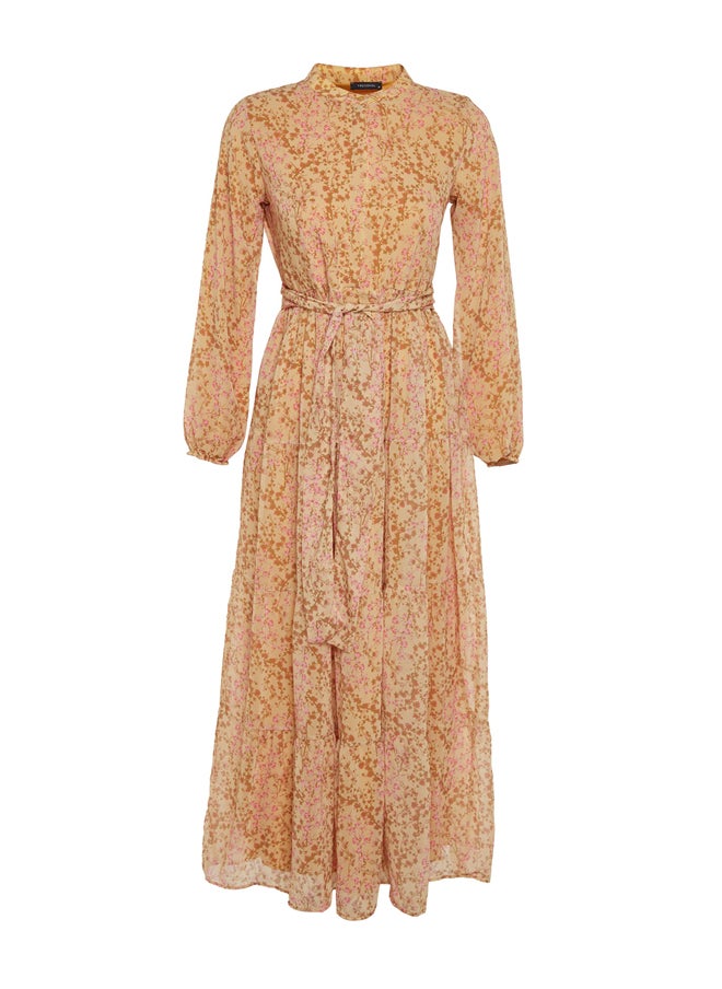 trendyol - Floral Pattern Belted High Neck Lined Chiffon Woven Dress TCTSS21EL3346 - Image 1