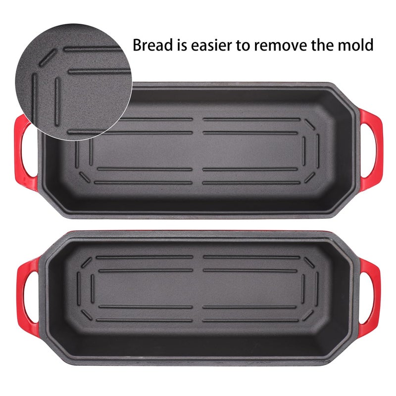 Flavehc Bread Pan Cast Iron Loaf Pan with Lid Bread Loaf Pan 13x5 Inch Enameled Cast Iron Sourdough Bread Pan,Red - Image 4