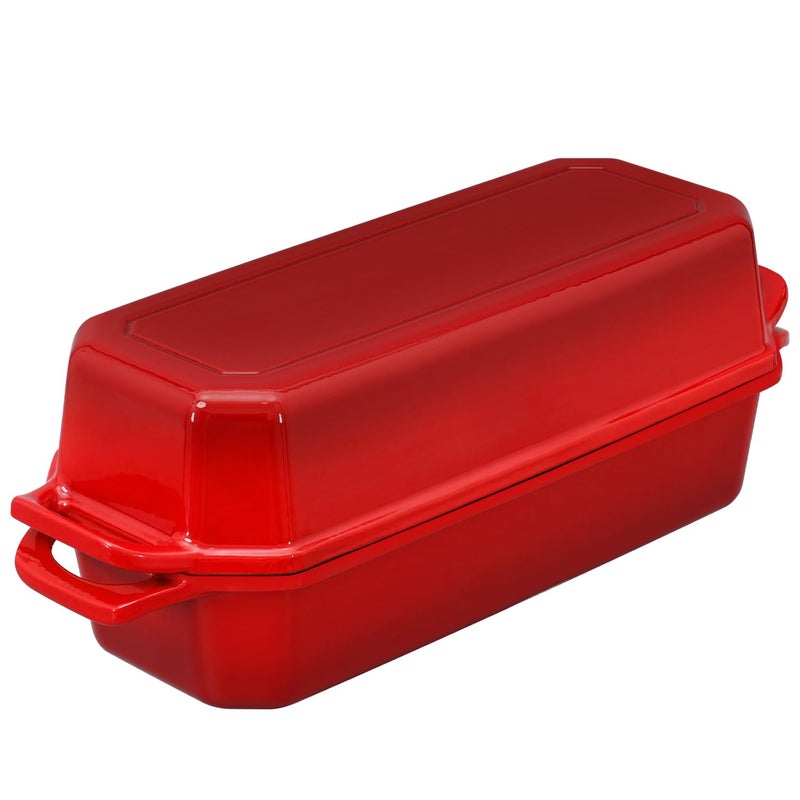 Flavehc Bread Pan Cast Iron Loaf Pan with Lid Bread Loaf Pan 13x5 Inch Enameled Cast Iron Sourdough Bread Pan,Red - Image 2