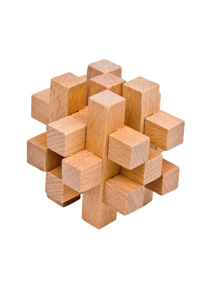 Direct Supply Luban Lock Children's Wooden Toys Beech Kongming Lock Adult Educational Dismantling Lock Mortise And Tenon-Color:Beech 9-piece Set A (without Packing - Image 3