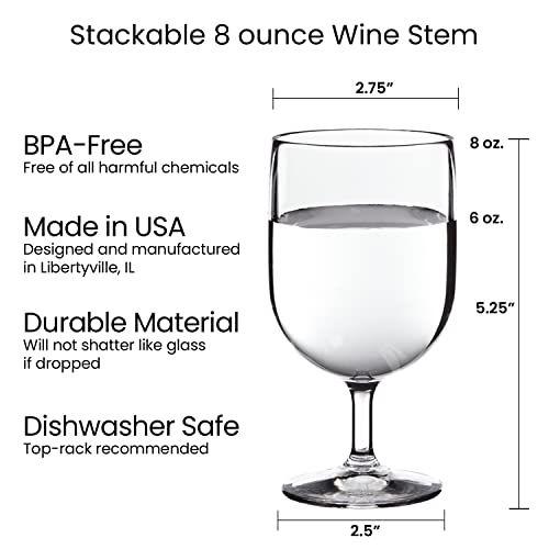 US Acrylic Stackable 8 ounce Plastic Wine Stems in Clear | Set of 8 Reusable, BPA-free, Made in the USA, Top-rack Dishwasher Safe - Image 5