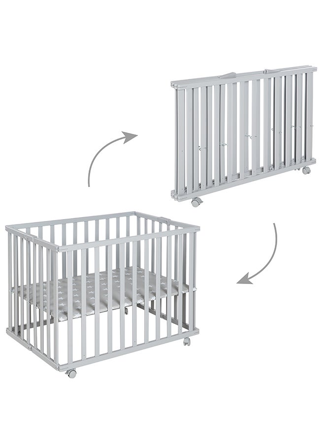 roba Wooden Folding Playpen, Two-Tone, 74 X 100 CM, Lockable Wheels, Height Adjustable, Taupe - Image 3