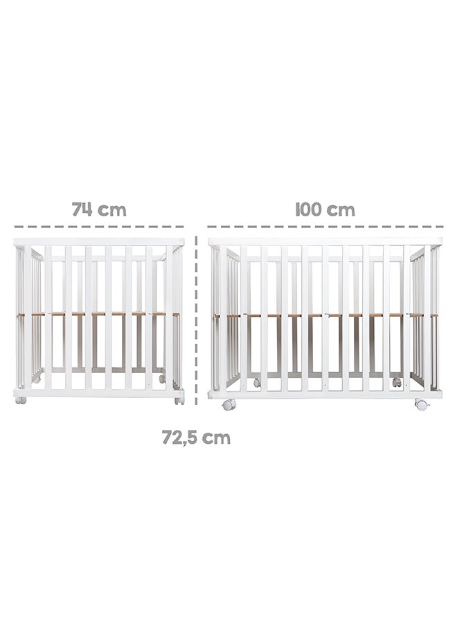 roba Wooden Folding Playpen, Two-Tone, 74 X 100 CM, Lockable Wheels, Height Adjustable, Taupe - Image 5