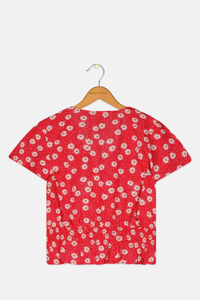 Pepe Jeans بلوزة مطبوعة بالكامل للبنات، حمراء - Image 2