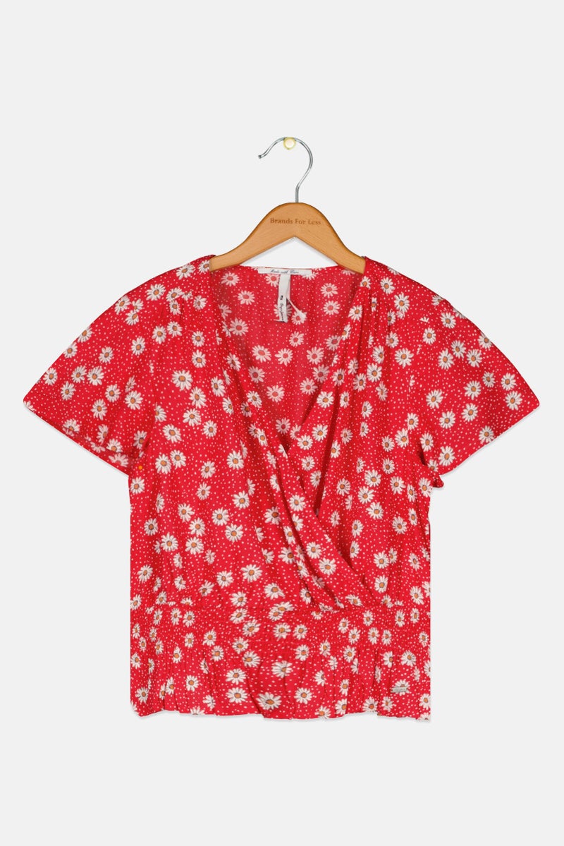 Pepe Jeans بلوزة مطبوعة بالكامل للبنات، حمراء - Image 1