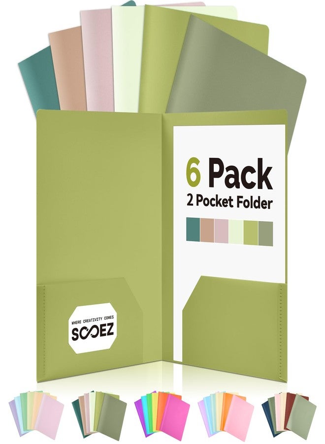 Sooez 6 Pack Pocket Folders with Labels, Heavy Duty Plastic File Folders with Pockets, Poly Folders for Documents Letter Size, Colored School Offfice Folder Bulk, Back to School Supplies - Image 1