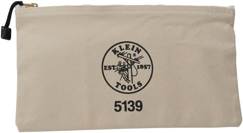 Klein Tools 5139 Canvas Zipper Bag - Durable Tool Pouch with Heavy Duty Brass Zipper, 12.5 x 7 x 0.7 Inches - Image 4