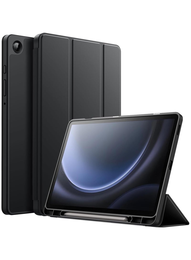 Case with Pen Holder, Soft TPU Back Trifold Stand Protective Smart Cover Flip, Auto Wake&Sleep For Samsung Galaxy Tab A9 8.7 inch Tablet Cover [SM-X110/X115/X117] Black - Image 1