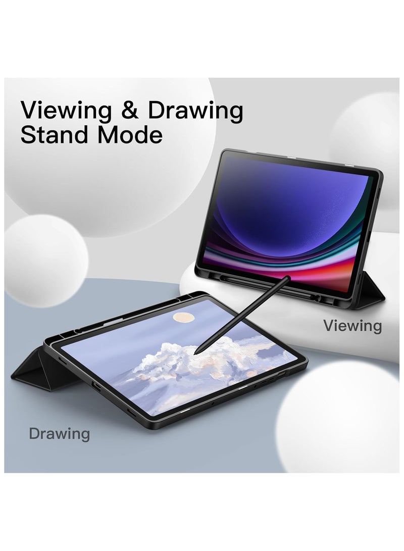 Case with Pen Holder, Soft TPU Back Trifold Stand Protective Smart Cover Flip, Auto Wake&Sleep For Samsung Galaxy Tab A9 8.7 inch Tablet Cover [SM-X110/X115/X117] Black - Image 3