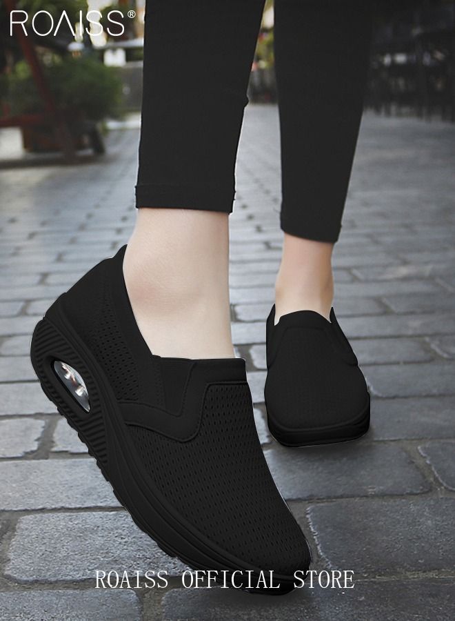 roaiss Air Cushion Shoes for Women Mesh Slip On Sneakers Fashion Tennis Breathable Walking Gym Shoes Loafers Women Air Dancing Shoes  - Image 3