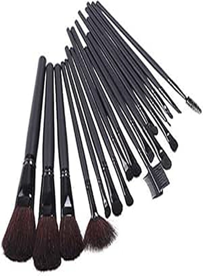 Etrends PU Leather Makeup Brush Set Kit with Folding Pouch Bag - 18 Pieces, Black