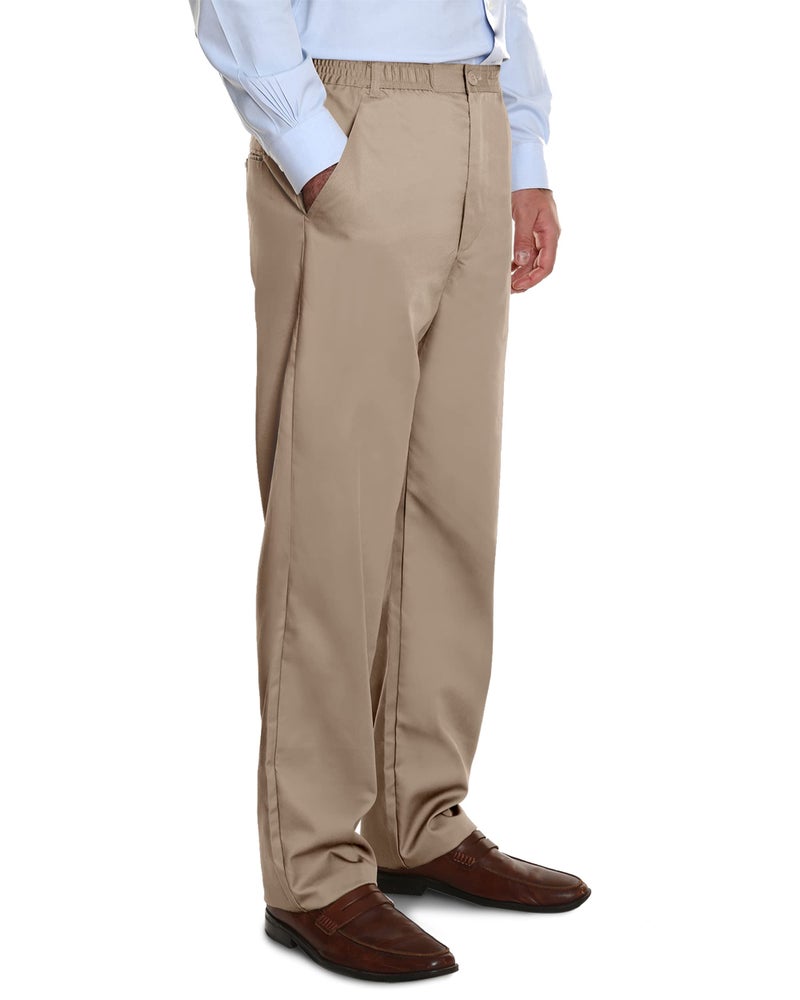 Pembrook Men's Adaptive Pants for Seniors - Elastic Waist with Zipper and Button | Senior Tan Pants - Image 1