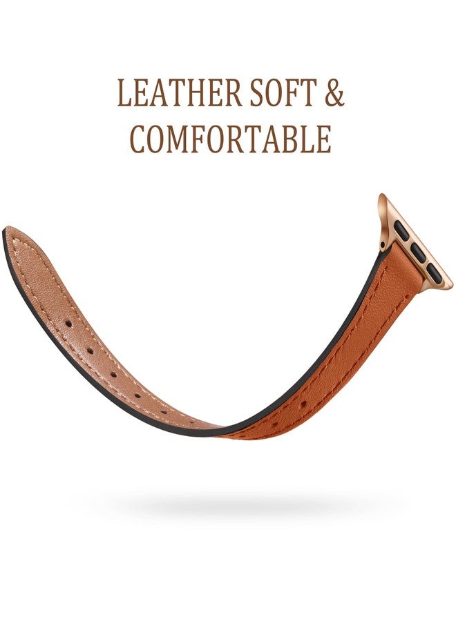 Charlam Compatible with Apple Watch Bands for Women 41mm 40mm 38mm 42mm 44mm 45mm 46mm, Top Grain Soft Leather Bands Slim Wristband for iWatch SE, iWatch Series 10 9 8 7 6 5 4 3 2 1, London Tan/Gold - Image 3