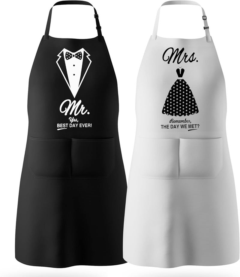 CITTA Mr & Mrs Aprons for Couple Gift-Anniversary,Bridal Shower,Wedding,Engagement,Christmas Gifts for Couple,Kitchen Gift Set - Image 1