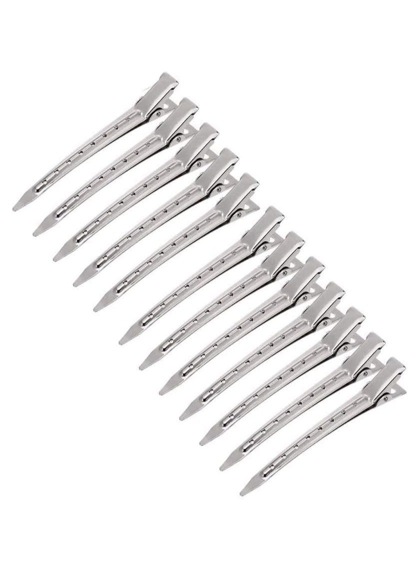 12pcs Duck Clips, 9cm Rustproof Metal Clips with Holes for Hair Styling and Hair Coloring, Silver