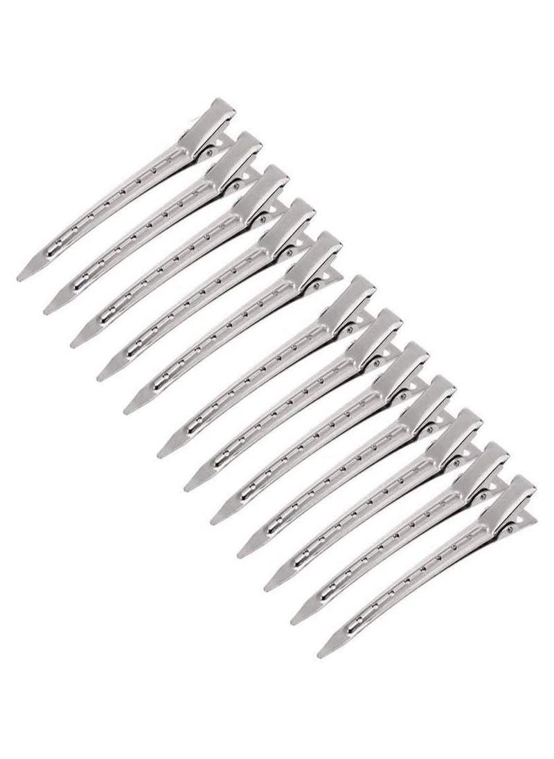 Generic 12pcs Duck Clips, 9cm Rustproof Metal Clips with Holes for Hair Styling and Hair Coloring, Silver  - Image 1