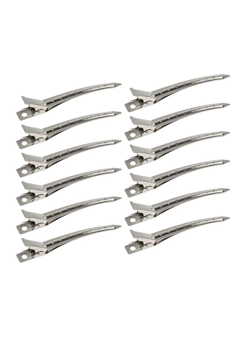 Generic 12pcs Duck Clips, 9cm Rustproof Metal Clips with Holes for Hair Styling and Hair Coloring, Silver  - Image 2