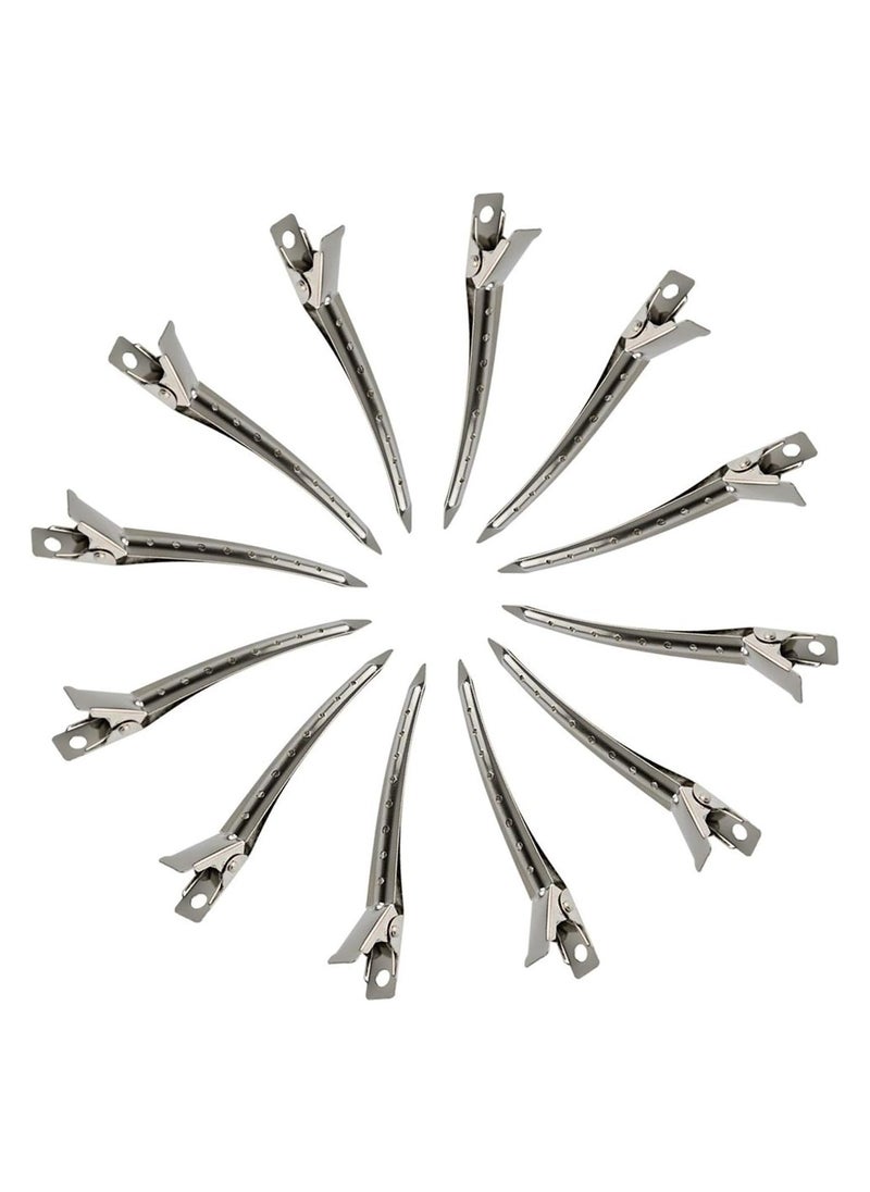 Generic 12pcs Duck Clips, 9cm Rustproof Metal Clips with Holes for Hair Styling and Hair Coloring, Silver  - Image 3