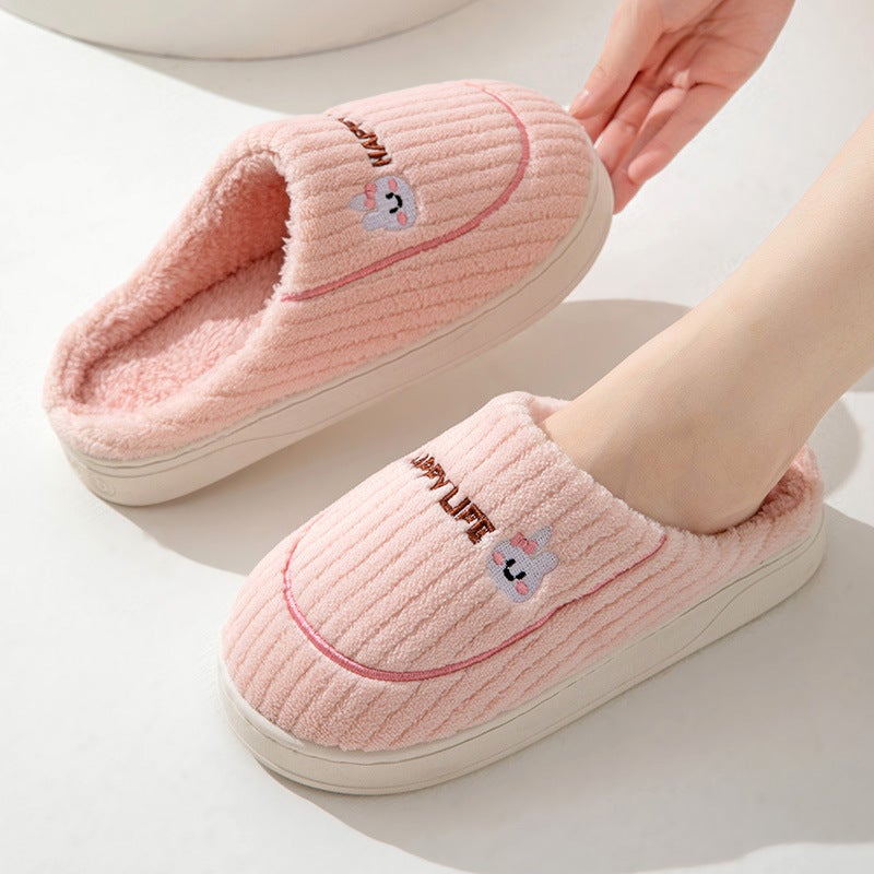 Winter Cotton Slippers Womens Thick Bottom Indoor Home Warm Comfortable fleece-lined Household Non-Slip Couple Mao Slippers for Men Pink