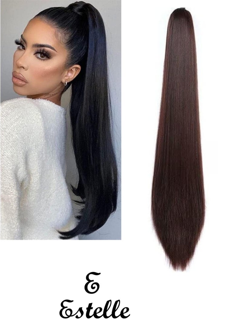 إستيل وصلات شعر Estelle Clip in Ponytail Claw straight clip in extensions وصلات شعر صناعية طويلة clip in ponytail للنساء (بني محمر - مستقيم) - Image 1