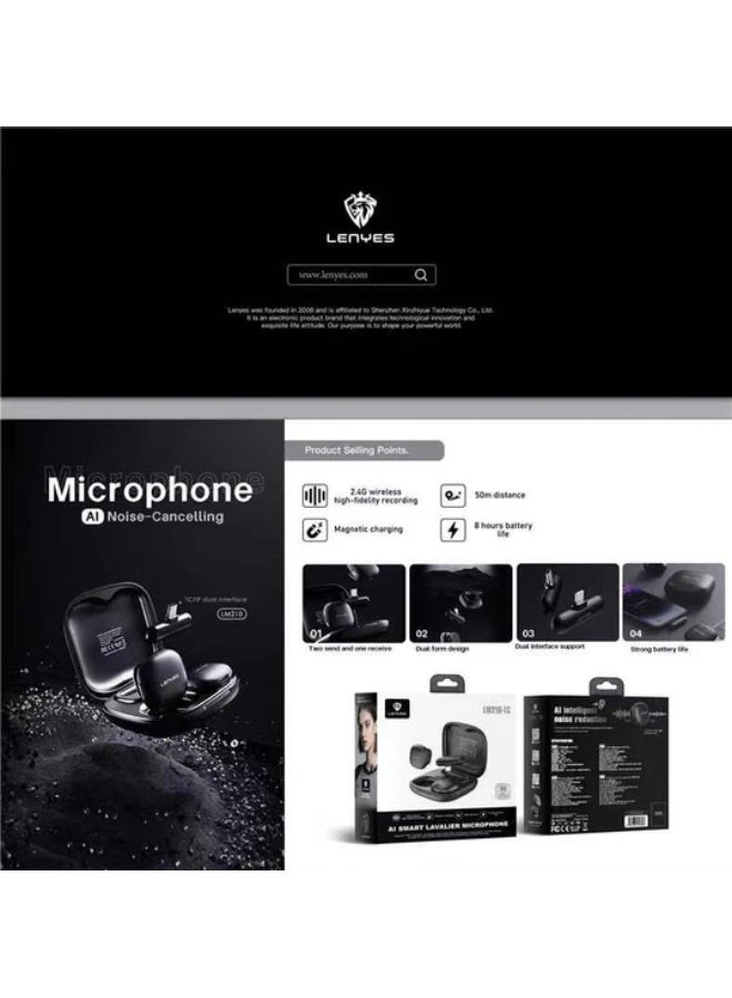 LENYES LM210-TC Ai Smart Lavalier USB-C Microphone with Noise Cancellation, Black - Image 2