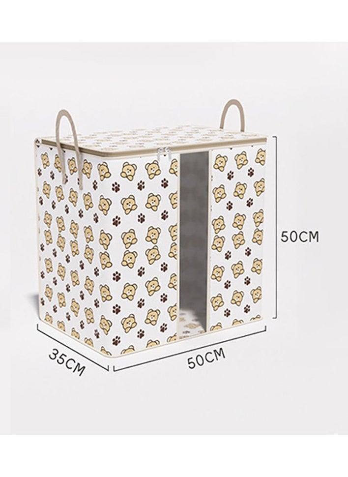 3 Pcs Storage Bags Foldable Closet Organizers Storage Containers with Handle Clear Window Storage Containers for Bedding Comforters(Beige)