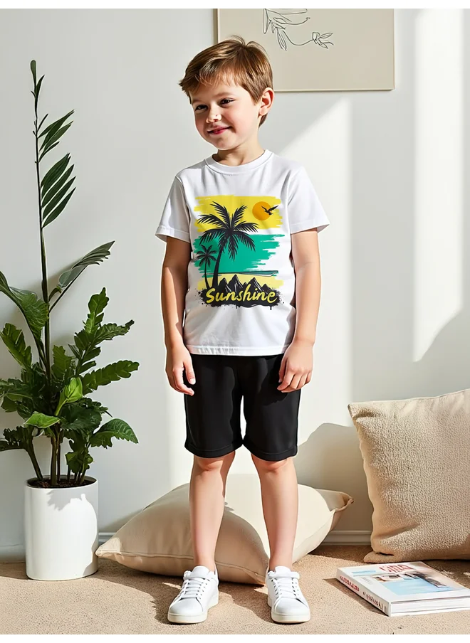 تايك تو Take Two 2pcs Boys Graphic Print Short Sleeve T-Shirt And Shorts