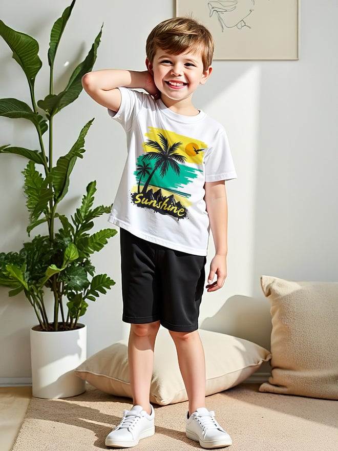 Take Two Take Two 2pcs Boys Graphic Print Short Sleeve T-Shirt And Shorts  - Image 3