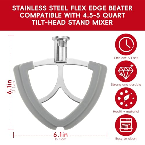 Xxiong Flex Edge Beater for KitchenAid 455Quart TiltHead Stand Mixer Stainless Steel Flat Beater Paddle Fits KitchenAid Mixer Accessories Attachments with Silicone Edges Scraper - Image 3
