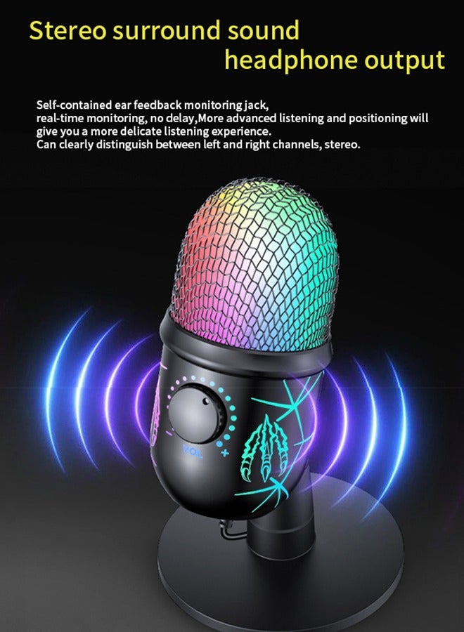 Enhanced Gaming Microphone: USB Computer Mic for PC, PS4, PS5, Mac, Studio Condenser Podcast Mic for Recording, YouTube, Streaming, with Headphone Jack, LED Light, Mute, Gain, Noise Cancellation - Image 3