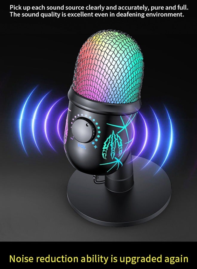 Enhanced Gaming Microphone: USB Computer Mic for PC, PS4, PS5, Mac, Studio Condenser Podcast Mic for Recording, YouTube, Streaming, with Headphone Jack, LED Light, Mute, Gain, Noise Cancellation - Image 2