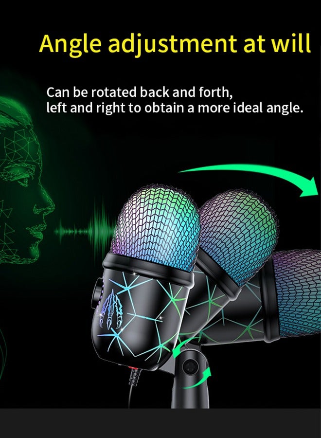 Enhanced Gaming Microphone: USB Computer Mic for PC, PS4, PS5, Mac, Studio Condenser Podcast Mic for Recording, YouTube, Streaming, with Headphone Jack, LED Light, Mute, Gain, Noise Cancellation - Image 5