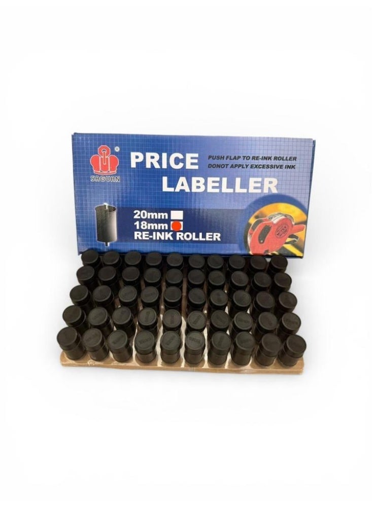 Price Labeller Re-Ink Rollers, 20mm/18mm, Black, Box of 50