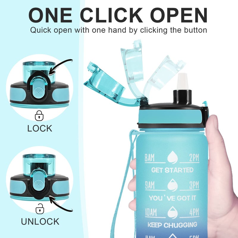 Enerbone 32 oz Water Bottle, Leakproof BPA & Toxic Free, Motivational Water Bottle with Times to Drink and Straw, Fitness Sports Water Bottle with Strap for Office, Gym, Outdoor Sports, Green-Blue - Image 4