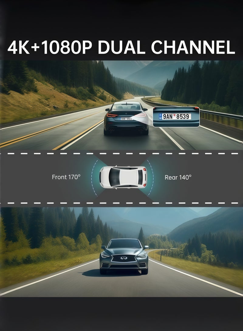 9.66-inch 4K (3840*2160) Dash Cam with WiFi and GPS, G-sensor support, up to 128GB memory card. Dual-lens front and rear recording, streaming rearview mirror, IPS display, driving video recorder. - Image 3