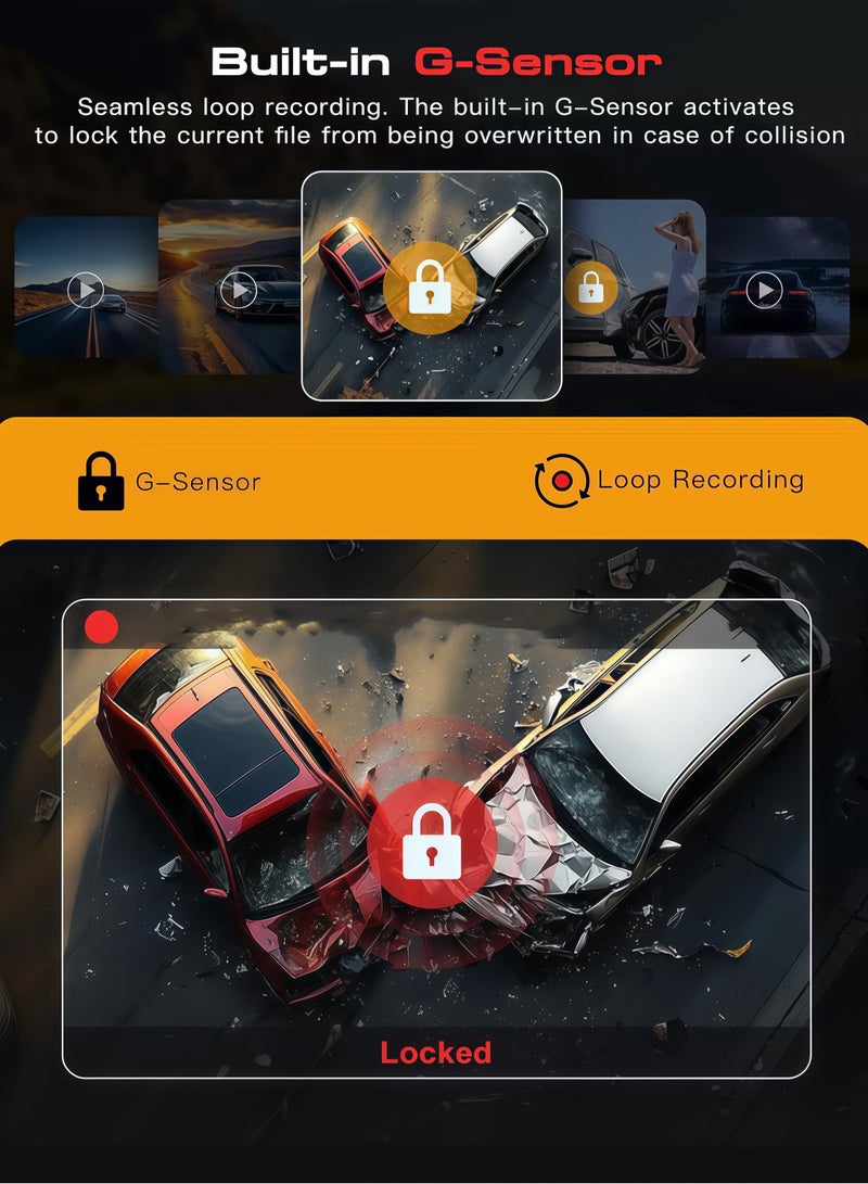 9.66-inch 4K (3840*2160) Dash Cam with WiFi and GPS, G-sensor support, up to 128GB memory card. Dual-lens front and rear recording, streaming rearview mirror, IPS display, driving video recorder. - Image 4