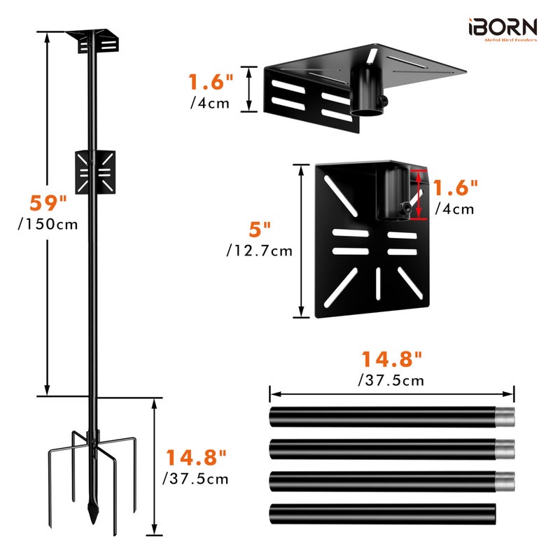 iBorn Camera Bird Feeder Pole 3in1 Compatible Bird Feeder Poles for Outdoors Heavy Duty,63inch Adjustable Height Bird House Pole Mount Kit Bracket Universal for Smart Feeder/Birdhouse - Image 2