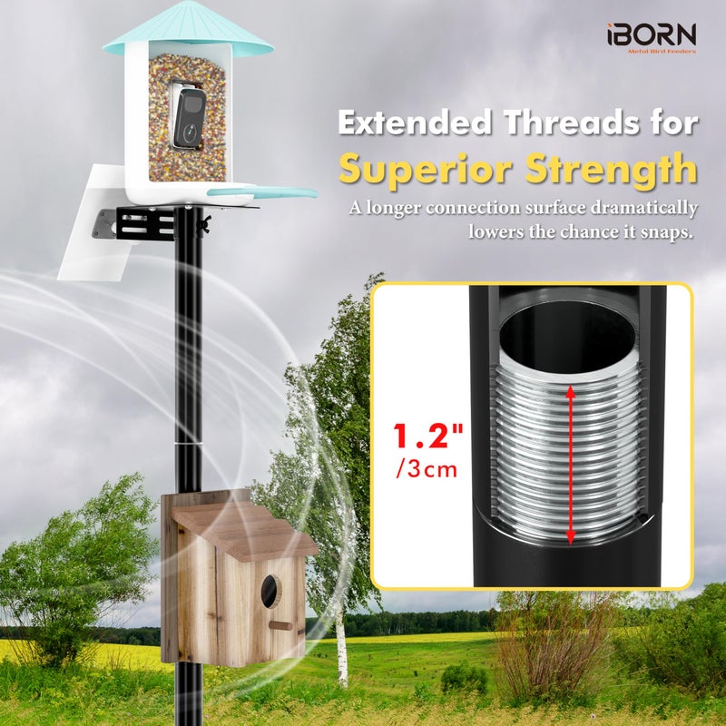 iBorn Camera Bird Feeder Pole 3in1 Compatible Bird Feeder Poles for Outdoors Heavy Duty,63inch Adjustable Height Bird House Pole Mount Kit Bracket Universal for Smart Feeder/Birdhouse - Image 3