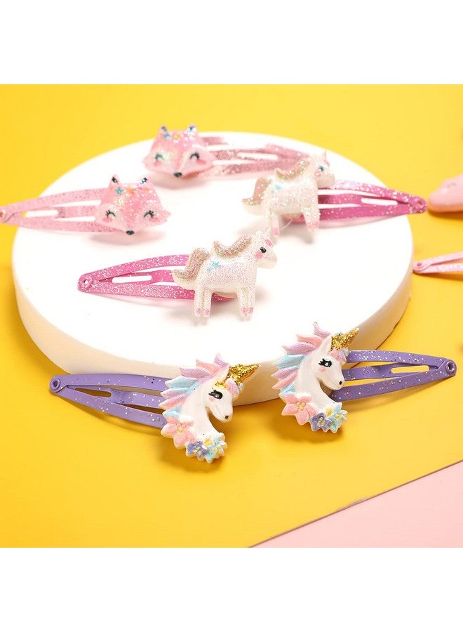 بينك شيب مشابك شعر يونيكورن للبنات، 6 أزواج/12 عبوة من دبابيس شعر على شكل ثعلب وقوس قزح وسحابة، مشابك شعر لطيفة بمشابك معدنية لامعة وإكسسوارات شعر للبنات الصغيرات والمراهقات والأطفال الصغار - Image 4