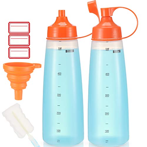 Ondiomn Condiment Squeeze Bottle Wide Mouth 2 Pack 550ml Empty Reusable Squeeze Bottles for HoneyBatterCatsupOnionResinBakingExpoxyRelish BPA FreeFood Grade