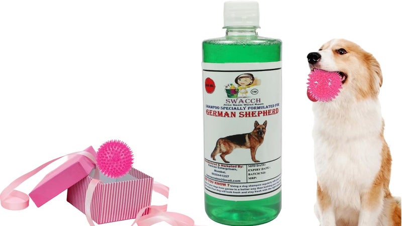 swacch Shampoo | Puppy Safe Shampoo | PH Balanced | Ditch to Itch for German Shepherd Shampoo 500ml (Neem Alovera) + Spike Ball Chew Toy Combo Pack - Image 1