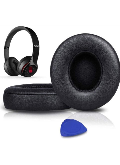 Earpads Cushions Replacement for Beats Solo 2 and Solo 3 Wireless On-Ear Headphones, Ear Pads with Soft Protein Leather, Noise Isolation Memory Foam, Added Thickness (Black)