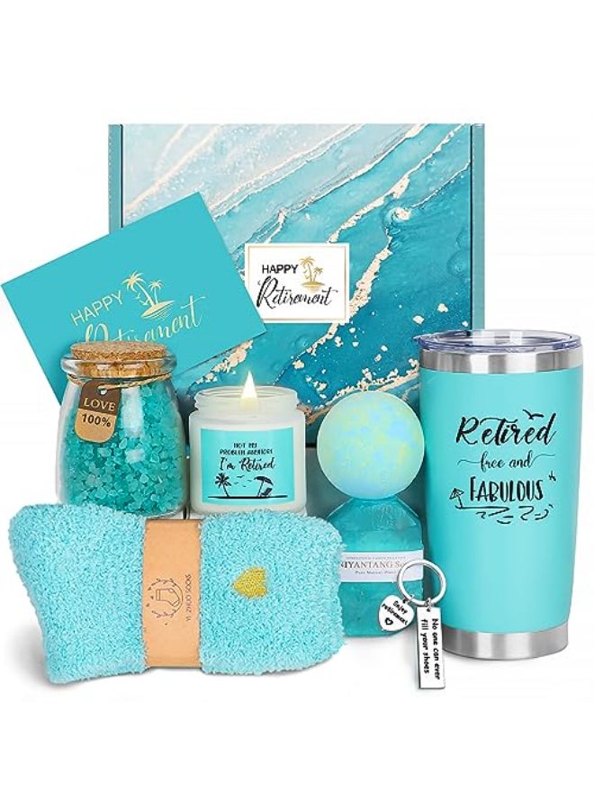 Frerdui Retirement Gifts for Woman 2026 Happy Cool Retirement Gifts for Women Coworker Teacher Boss Nurse Friends Mom Retirees Retired Free and Fabulous Funny Spa Gift Basket 8 pcs - Image 1