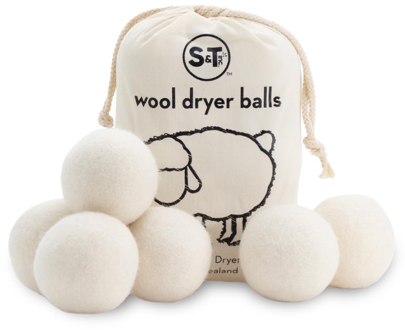 S&T INC. XL New Zealand Wool Dryer Balls, Fabric Softener for Laundry, Natural White, 2.9 in, 6 Pack - Image 1