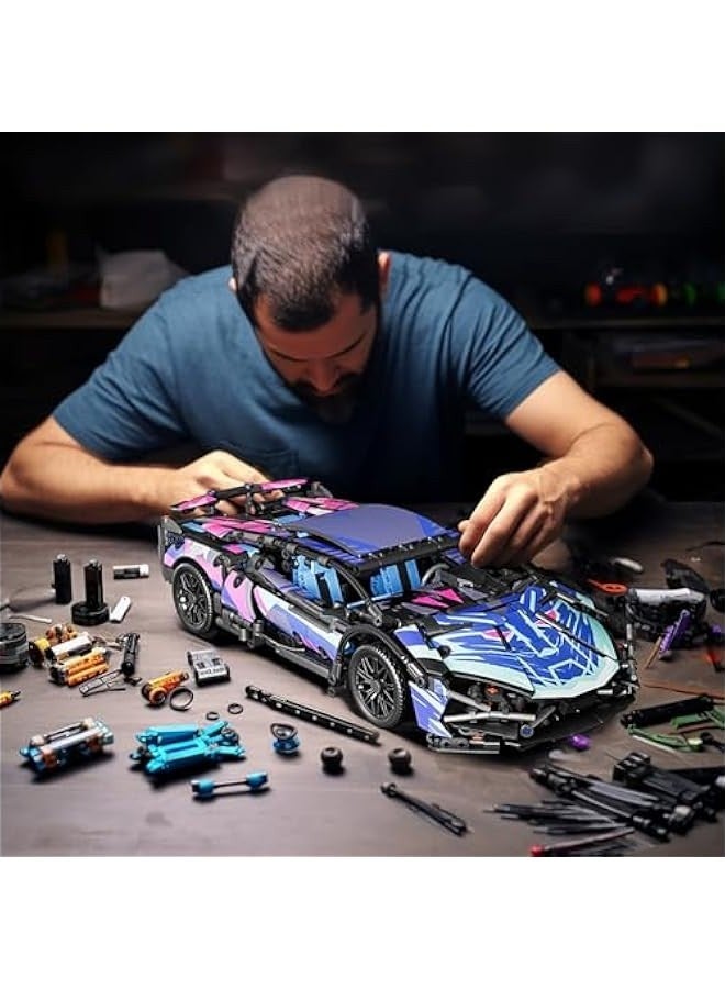 مجموعات بناء سيارات رياضية للبالغين، سيارة سباق مزودة بأضواء LED، لعبة هندسية نموذجية MOC 1:14 قابلة للتحصيل للأولاد والأصدقاء والرجال والمراهقين من سن 8 وما فوق، 8-12، 12، 13، 14 - Image 4