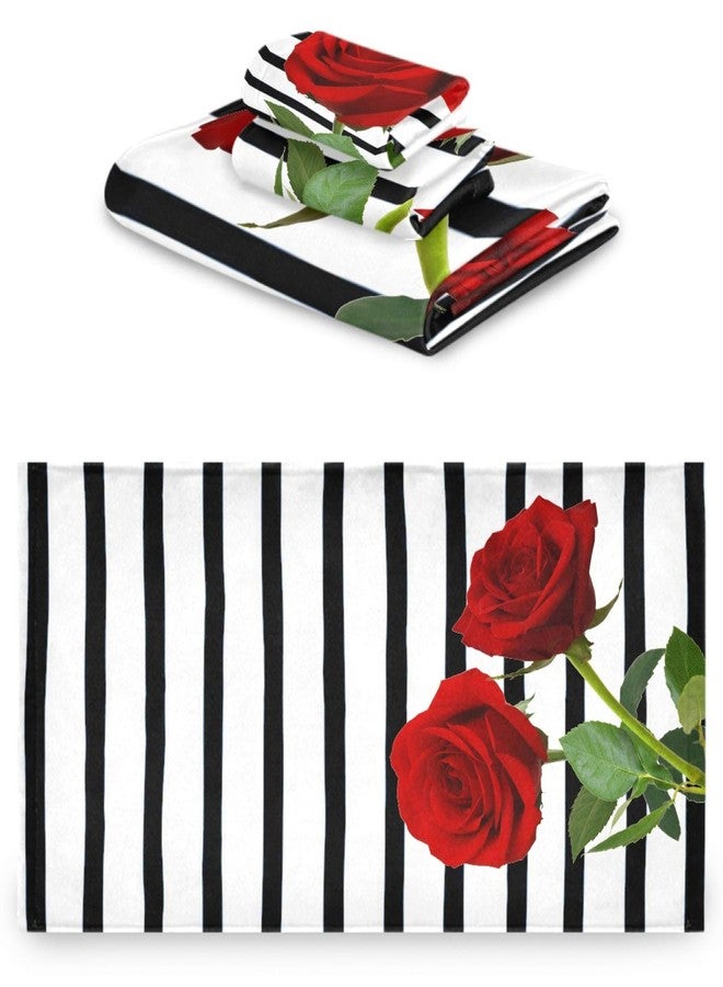 Naanle 3D Beautiful Couple Red Rose Flower Soft Luxury Decorative 3 Pieces Towels Set, 1 Bath Towel+1 Hand Towel+1 Washcloth, Multipurpose for Bathroom, Hotel, Gym, Spa and Kitchen - Image 2