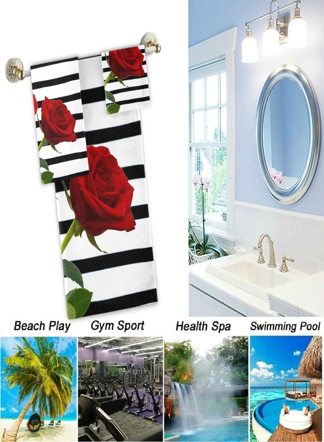Naanle 3D Beautiful Couple Red Rose Flower Soft Luxury Decorative 3 Pieces Towels Set, 1 Bath Towel+1 Hand Towel+1 Washcloth, Multipurpose for Bathroom, Hotel, Gym, Spa and Kitchen - Image 4