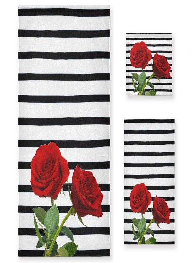 Naanle 3D Beautiful Couple Red Rose Flower Soft Luxury Decorative 3 Pieces Towels Set, 1 Bath Towel+1 Hand Towel+1 Washcloth, Multipurpose for Bathroom, Hotel, Gym, Spa and Kitchen - Image 1